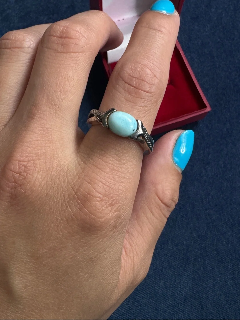 925 Sterling Silver Blue Larimar Ring Size 8
